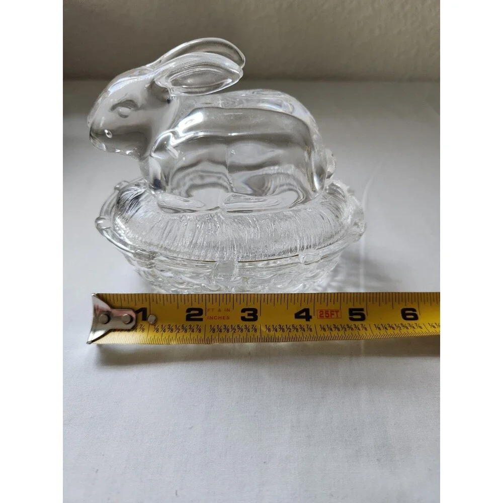 Vintage  William Sonoma Bunny on Nest Clear Glass Covered Dish